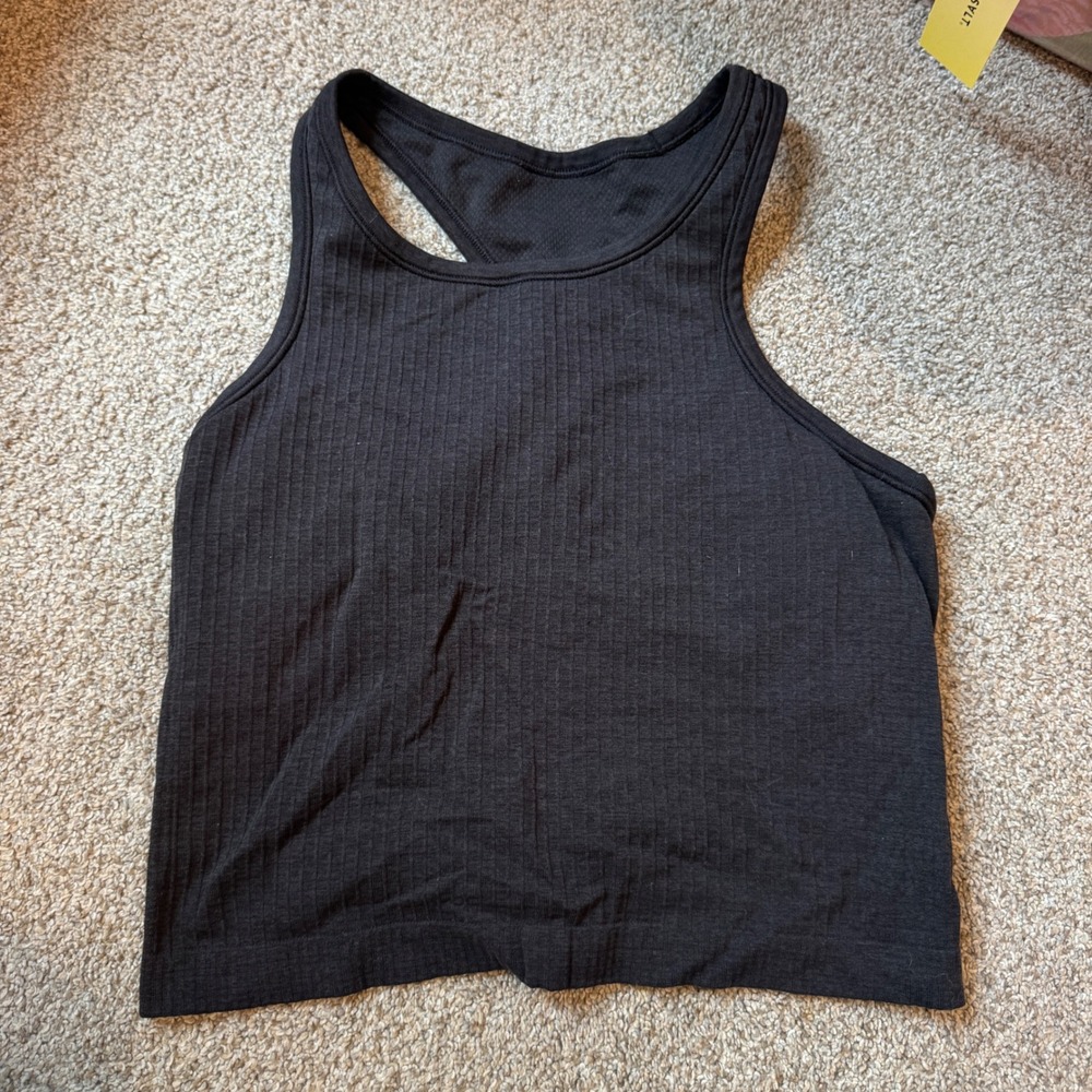 Lululemon Ebb to Street Racerback Crop Tank Top Black Size 6 Ribbed Seamless